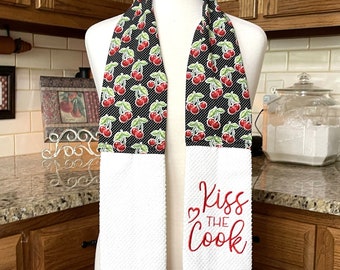 Kitchen Boa with Cherries - Kiss the Cook! Party Kitchen Boa! Lets make a Cherry Pie Kitchen Boa! Kitchen Boa, cooking apron, grilling apron