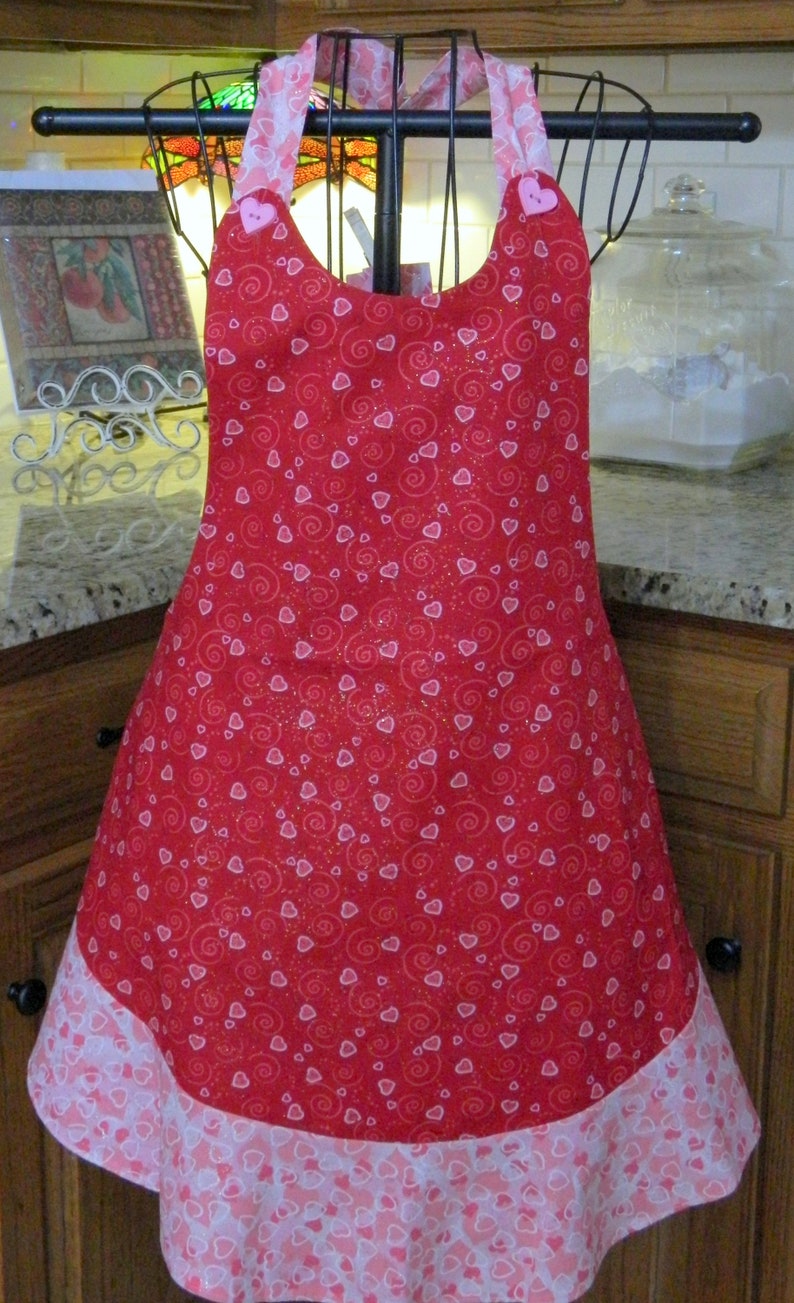 Sparkly Valentine Apron by Mimi/'s Magic Apron Pink and Red hearts.