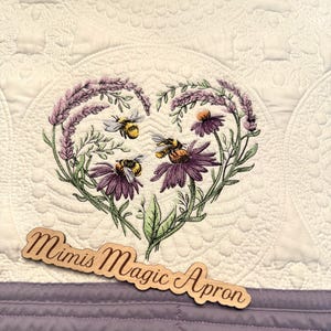 Heirloom Quilted lap Blanket, Embroidered lavender and Bee&#39;s lap Quilt,