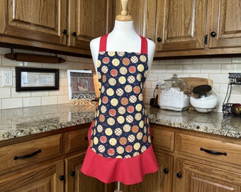 Baking Apron with Cherry Pies/  Perfect apron to plan for the picnic/ Chef Apron/ Bridal Gift/ Apron Dress/ Bridal Gift/ Cottage Chic Apron