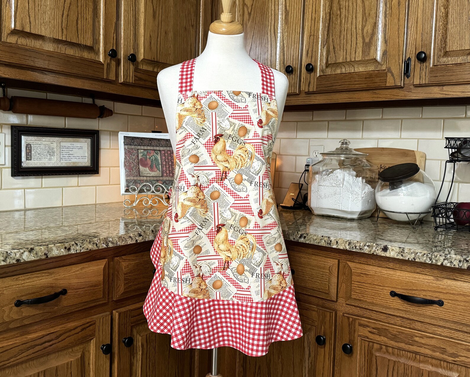 Vintage-inspired Red Chickens Apron, Playful Ladies Pinny, Reversible ...
