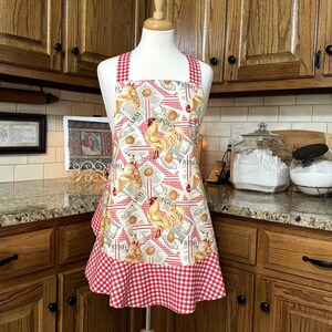 Vintage-inspired Red Chickens Apron, Playful Ladies Pinny, Reversible ...