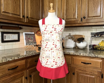 Kiss the Cook Apron/ Bless the Cook Apron/  Apron with Hearts/Chef Apron/ Unique Gift/ Farmhouse Apron/ Apron Dress!