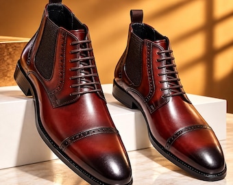 Men’s Black Leather Dress Shoes, Cap Toe Derby Shoes, Brogue Formal Shoes, Classic Business Wedding Shoes, Elegant Lace Up Men’s Footwear