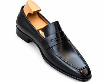 Black Leather Loafers for Men – Handmade Slip-On Casual Business Shoes