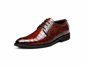 Men's Premium Crocodile Embossed Leather Oxford Dress Shoes – Formal, Business & Office Wear