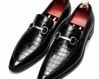 Mens Handmade Luxury Genuine Leather Shoe Black Slip-On Dress Oxford Shoes