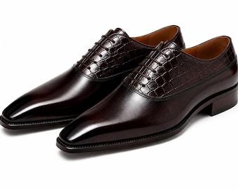 Handmade Bespoke Men's Color Alligator Printed Lace Up Oxford Shoes for Ma