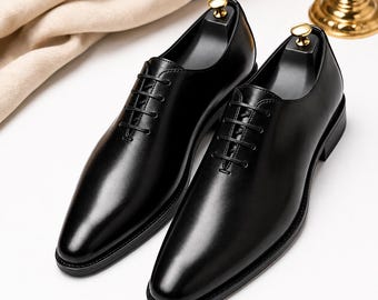 Men's Handmade Genuine Leather Oxford Shoes – Black Formal Wedding & Business Shoes