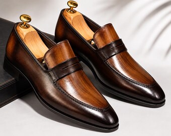Handmade Men two Town formal shoes, Men two town shoes, Men brown dress shoes