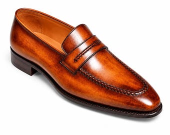 Handmade Full-Grain Leather Loafers for Men, Tan Brown Footwear