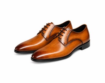 Men's Modern Classic Handmade Leather Oxfords – Lace-Up Leather Lined Formal Dress Shoes