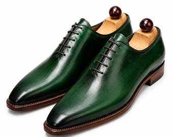 Men's Handmade Green Leather Oxford Shoes – Luxury Formal & Business Dress Shoes