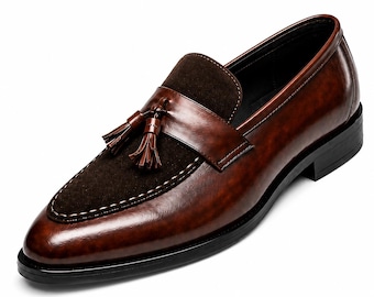 Handmade Men's Leather New Brown Black Suede Tassels Moccasins Loafers Shoes