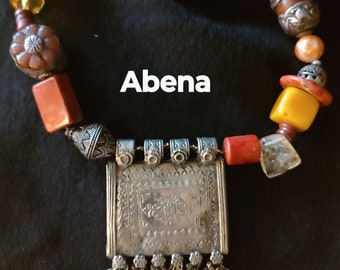 Tribal One Of A Kind Tibet Necklace.Unique Handmade Artisan Designer Beaded Jewelry. Wearable Art. Statement Bling. Single Strand .  Coral