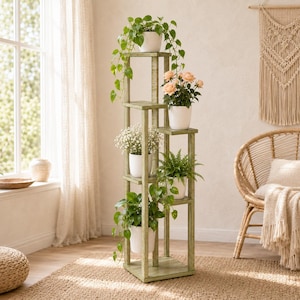 Planos en PDF para soporte de plantas de esquina. Estantería escalonada para plantas de interior y exterior. Planos de carpintería para soporte de plantas. Descarga instantánea.