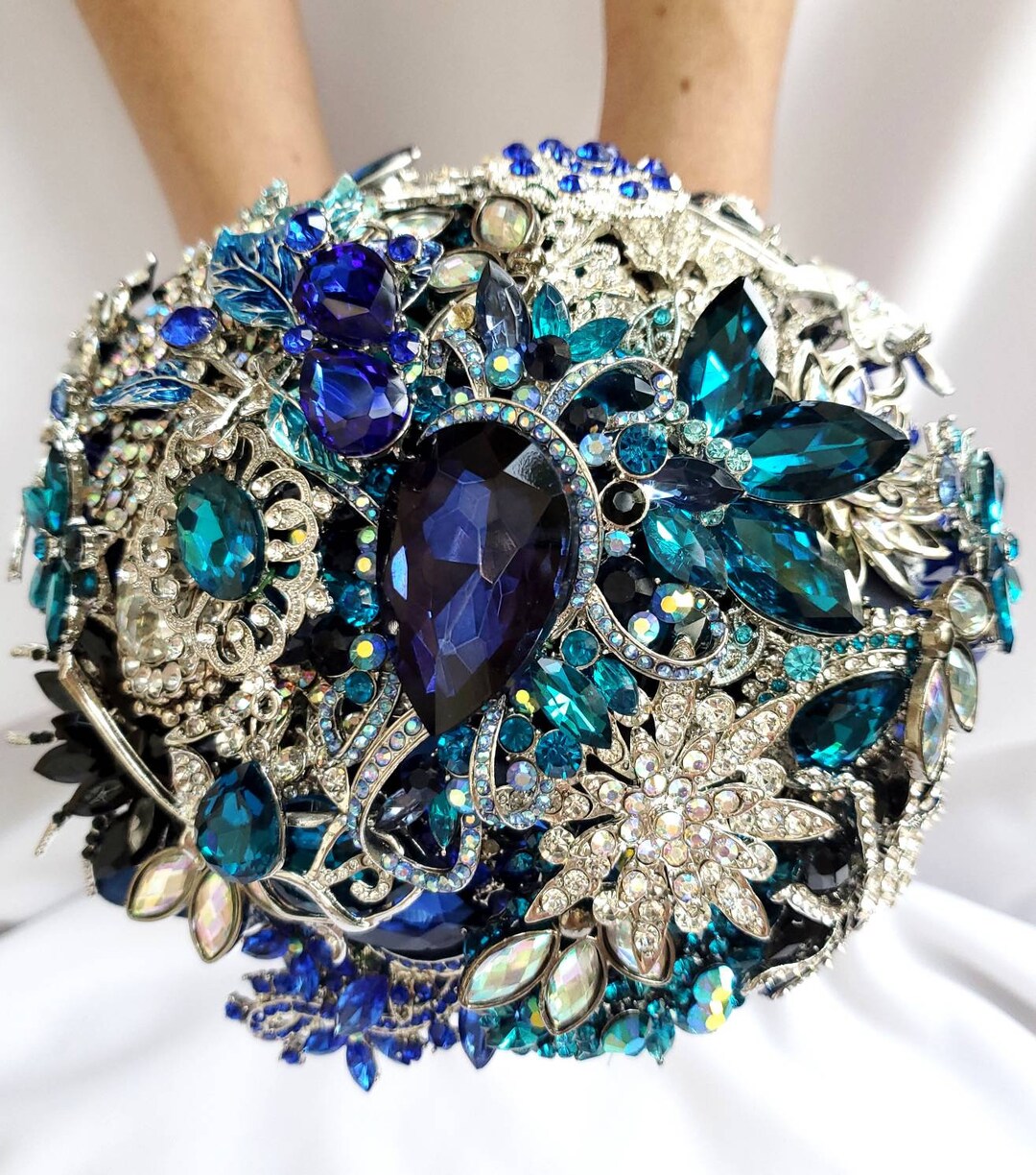 Custom Bridal Wedding Brooch Bouquet Art Deco in Pearl Silver Teal ...