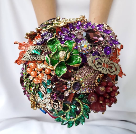 FULL PRICE on CUSTOM Made Bridal Brooch Bouquet Fall Autumn Wedding Broach Bouqet Cobalt Royal Blue Purple Gold Emerald Green Orange Bouqet