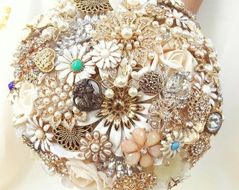 FULL PRICE CUSTOM Order Large Brooch Bouquet Cream Gold Silver Ivory Elegant Crystal Pearl Bridal Broach Wedding Bouqet