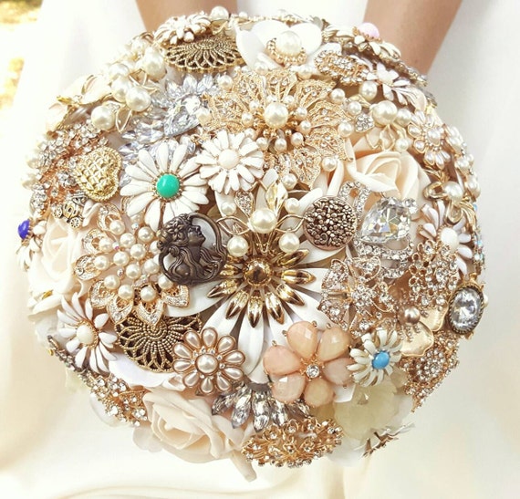 FULL PRICE CUSTOM Order Large Brooch Bouquet Cream Gold Silver Ivory Elegant Crystal Pearl Bridal Broach Wedding Bouqet