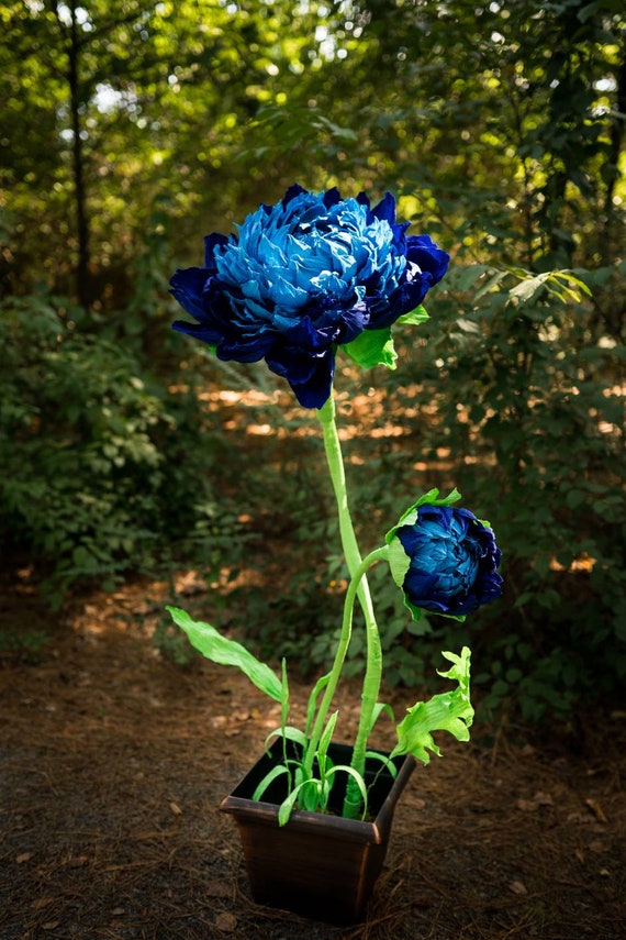 Custom Order Giant Crepe Paper Self Standing Flower Large Chrysanthemum Peony Rose Flower Royal Cobalt Teal Turquoise Blue Green