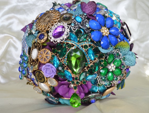 ASSEMBLY SERVICE Full PRICE Custom Made Peacock Bridal Brooch Bouquet Purple Teal Royal Blue Turquoise Emerald Green Custom Order