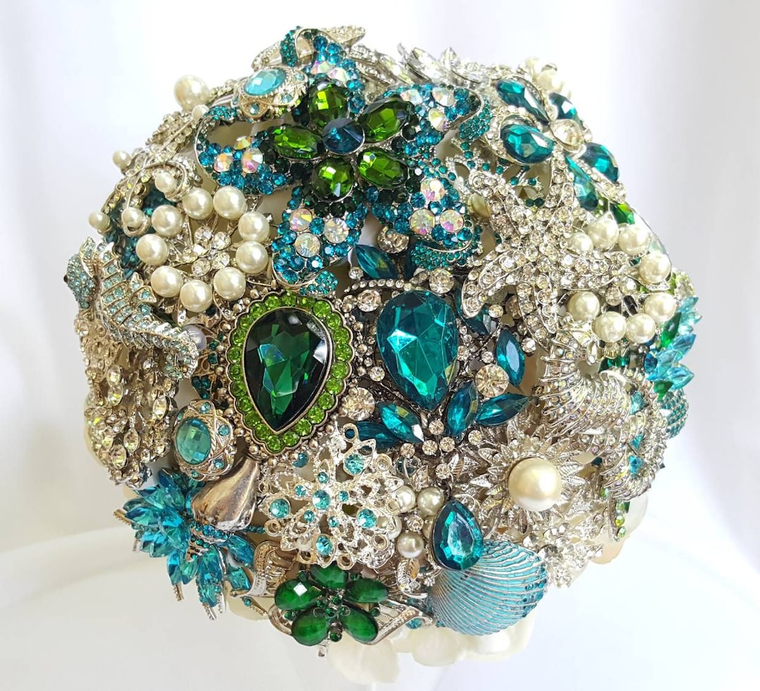 Custom Bridal Wedding Brooch Bouquet and Wrist Corsage in Pearl Silver ...