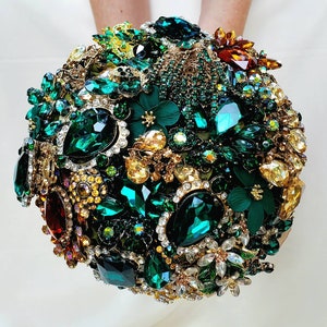 FULL PRICE on CUSTOM Made Bridal Brooch Bouquet Wedding Broach Bouqet Gold Emerald Hunter Green Brown Champagne Amber Bouqet
