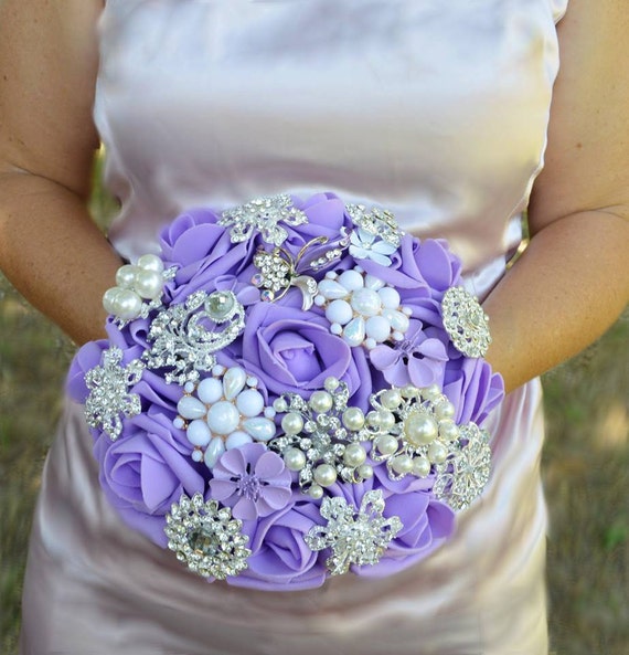 CUSTOM Order for FULL PRICE Bridal Brooch Bouquet Lavender Purple and White Silver Crystal Broach Bridesmaid/Toss Bouqet