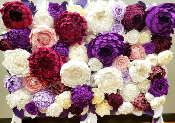 RENTAL in CONWAY, Ar ONLY Crepe Paper Flower Wall Photo Booth Backdrop Background Purple Burgundy White Ivory Pink Mauve