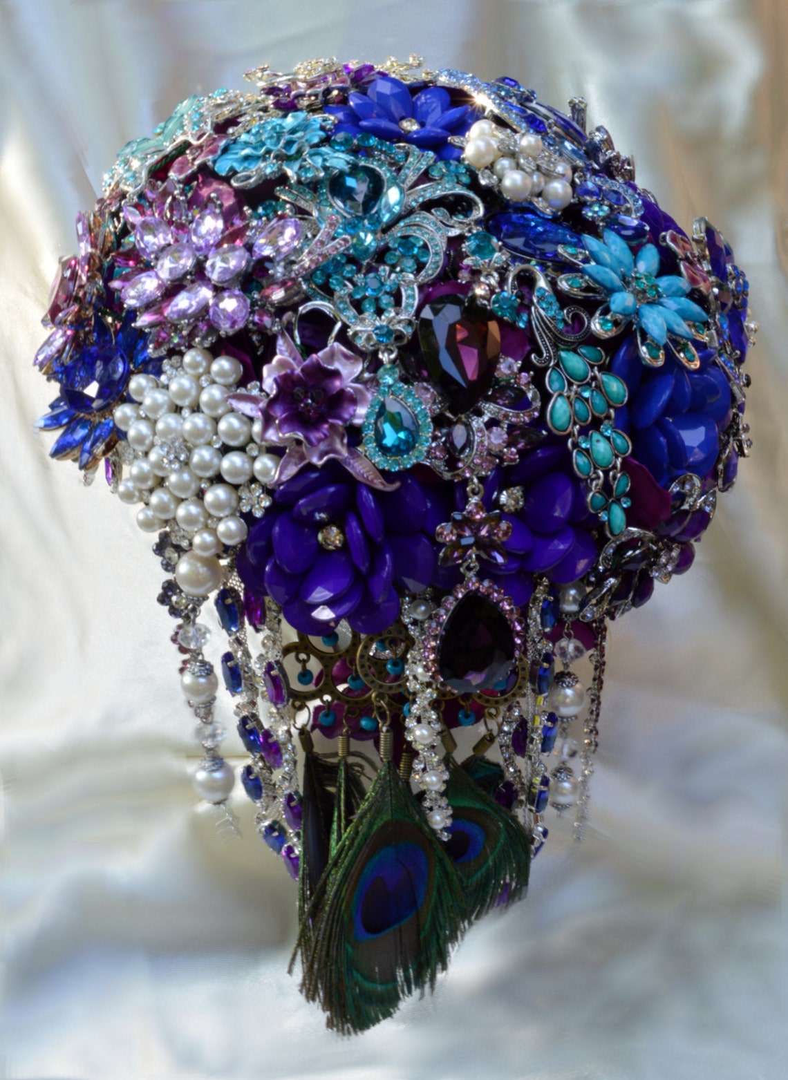 DEPOSIT on CUSTOM MADE Bridal Brooch Cascading Bouquet Purple image 1