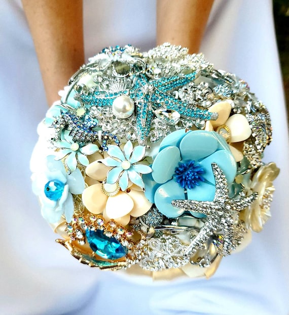 Dusty Blue Wedding Brooch Bouquet