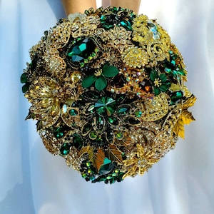 FULL PRICE on CUSTOM Made Bridal Brooch Bouquet Wedding Broach Bouqet Gold Emerald Hunter Green Brown Champagne Amber Bouqet