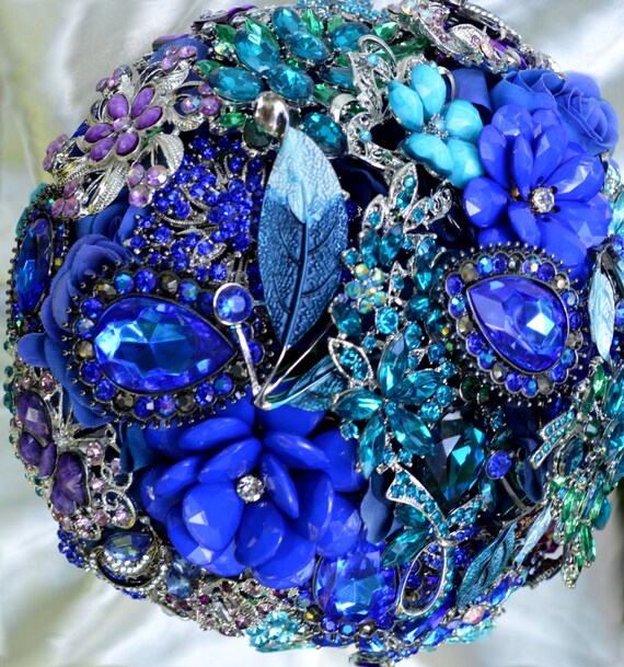 Custom Bridal Brooch Bouquet for Peacock Wedding Broach Bouqet Teal Green Purple Turquoise Gold Silver Black Pearl royal Blue