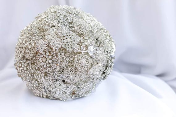 Custom Bridal Brooch Bouquet: Silver Crystal Jeweled Design (DEPOSIT)