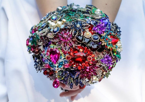 FULL PRICE on CUSTOM Made Bridal Brooch Bouquet Fall Autumn Wedding Broach Bouqet Cobalt Royal Blue Purple Gold Emerald Green Pearl Bouqet