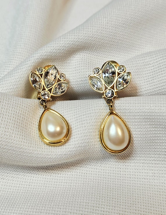 Vintage Monet Signed Gold Tone and Faux Pearl Drop Earrings Bridal Accessories