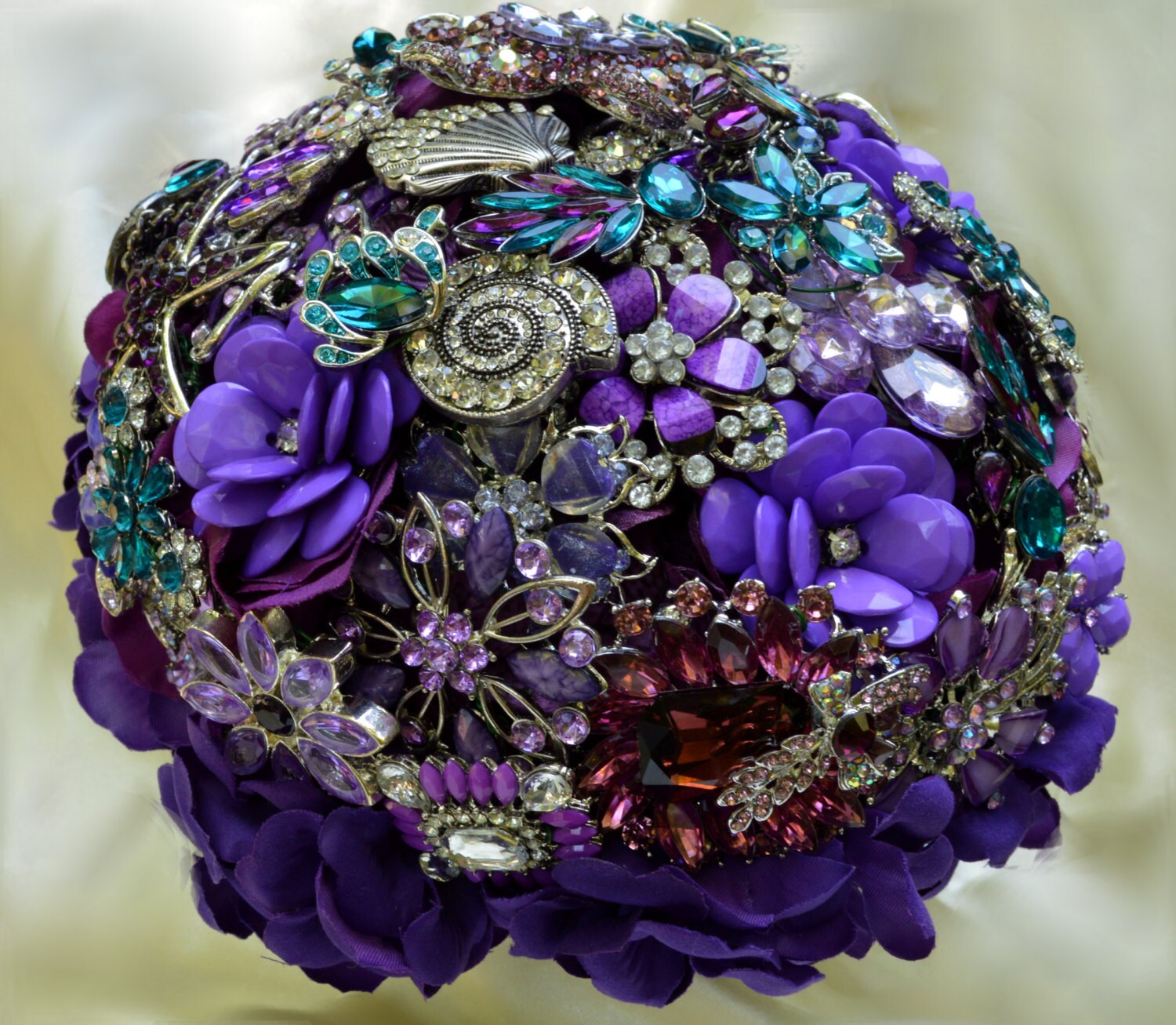 Customized Bridal Brooch Bouquet for Beach Wedding in Purple Silver Lavender Teal Turquoise Blue Crystal Broach Bouqet