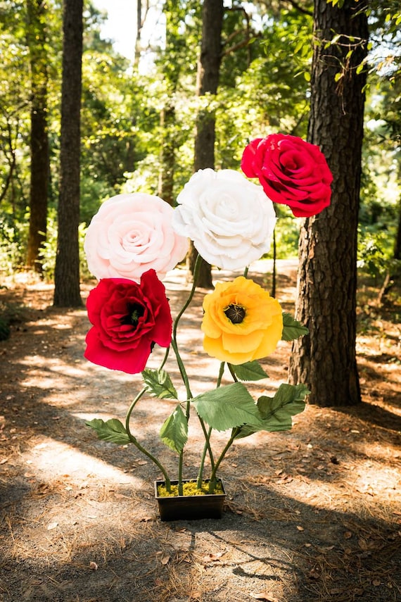 CENTRAL AR ONLY Custom Giant Paper Self Standing Flower Large Peony Rose Poppy Royal Teal Yellow Blue White Ivory Cream Pink Blue Green