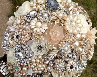 FULL PRICE Brooch Bouquet Champagne Cream Gold Silver Ivory Elegant Crystal Pearl CUSTOM Made Bridal Broach Wedding Bouqet