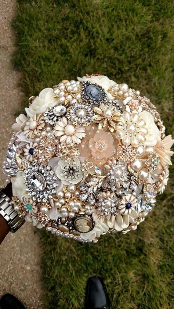 FULL PRICE Brooch Bouquet Champagne Cream Gold Silver Ivory Elegant Crystal Pearl CUSTOM Made Bridal Broach Wedding Bouqet