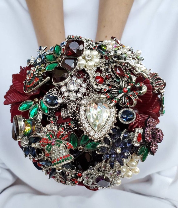 FULL PRICE Christmas Winter December Wedding Bridal Brooch Bouquet Burgundy Red Silver Green Pearl Navy Blue Purple Snowflake Broach Bouqet