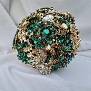 FULL PRICE on CUSTOM Made Bridal Brooch Bouquet Wedding Broach Bouqet Gold Emerald Hunter Green Brown Champagne Bouqet