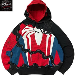 Spider-Man-huvtröja med sliten passform | Överdimensionerad grafisk huvtröja | Kraftig streetwear-tröja
