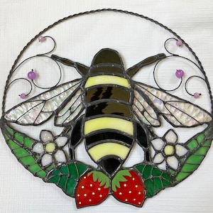 Stained Glass - Bee With Strawberries