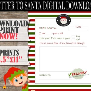 Lista de deseos de Santa imprimible, Carta a Santa, Lista de Santa, Lista de Santa de Navidad, Lista de regalos de Chritmas, Carta a Santa de niño, Impresión de 8.5"x11"