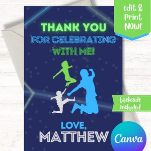 Jump Party Neon Thank You, Trampoline Neon Thank You, Boys Jump Thank You, Trampoline Party, Jump Party Ideas, Canva Template Thank You