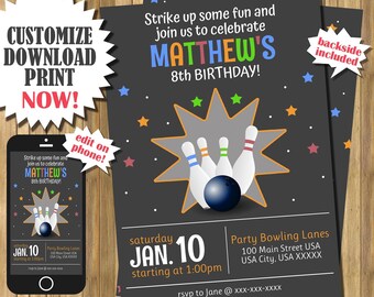 Bowling Invitation, Bowling Birthday Invitation, Bowling Party Invitation, Bowling Party, Bowling Party Ideas, Instant Download Invitation!