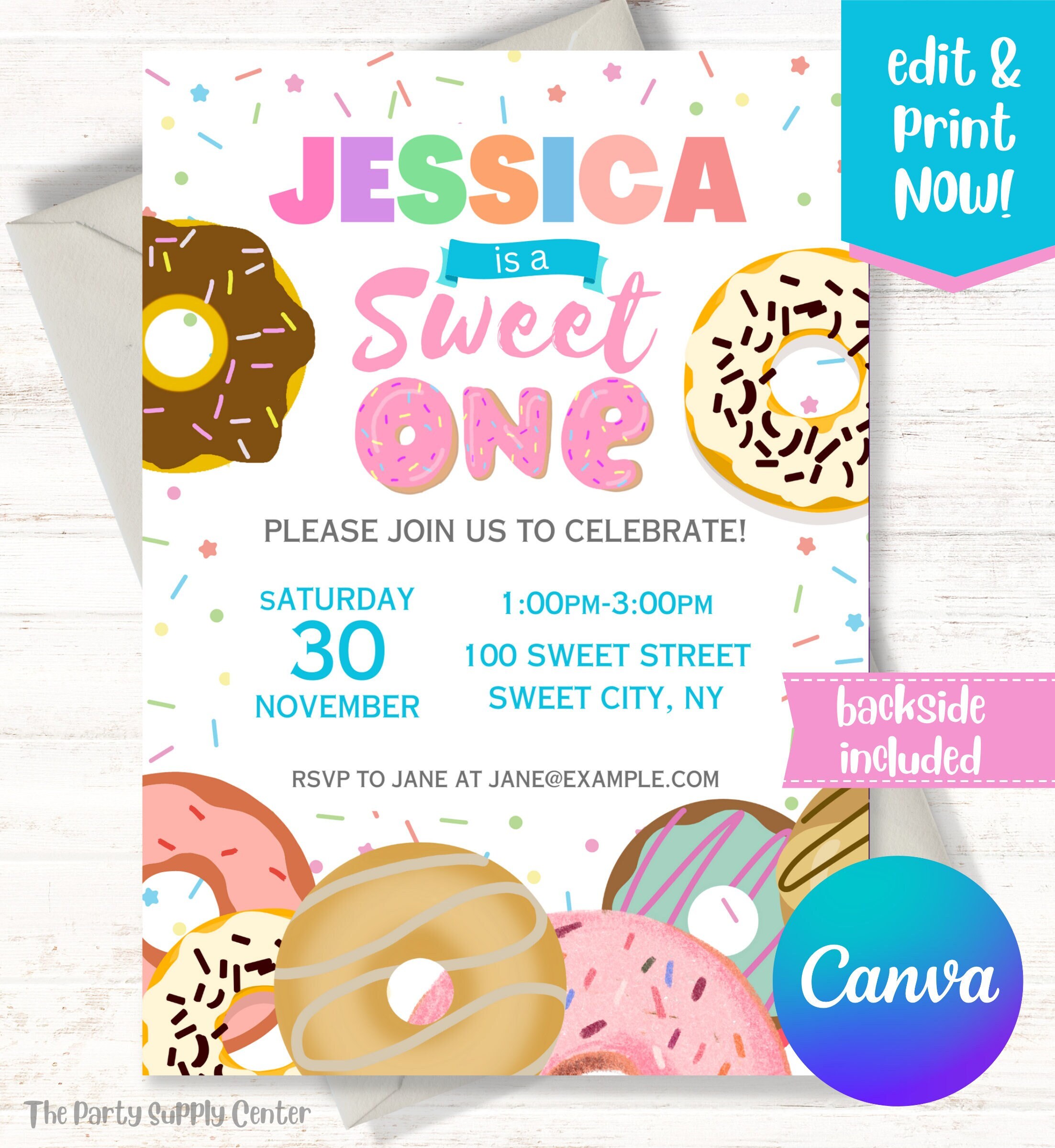 Sweet One Invitation, Donut First Birthday Invitation, First Birthday Party Invite, Sweet Party, Sprinkles Party, Baby First Birthday Party!