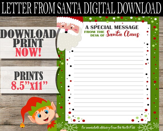 Letter From Santa Template Printable Letter From Santa Santa - Etsy